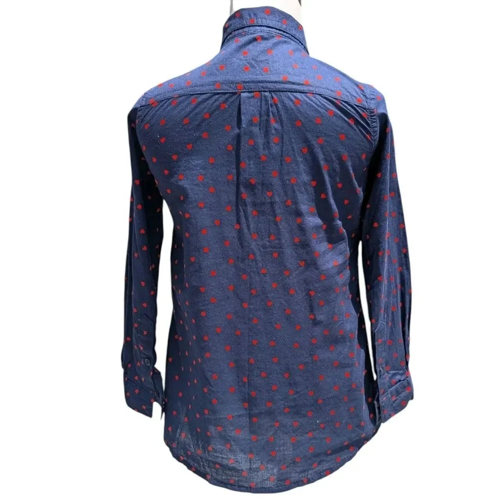 OshKosh Girls 6Yr Top Shirt Front Navy Blue Red Heart Print Cute